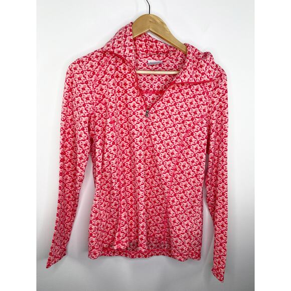 Columbia Pink Red Printed 1/4 Zip Long Sleeve Pullover Women's Size Medium M - Picture 1 of 9
